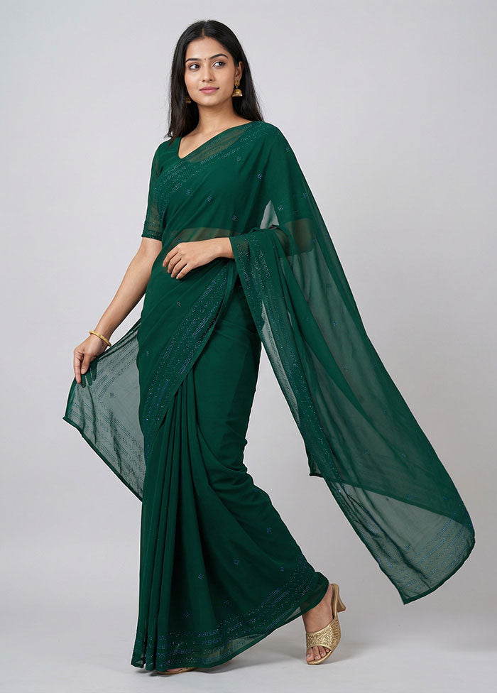 Green Chiffon Silk Saree With Blouse Piece