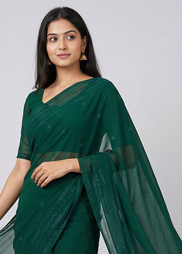 Green Chiffon Silk Saree With Blouse Piece