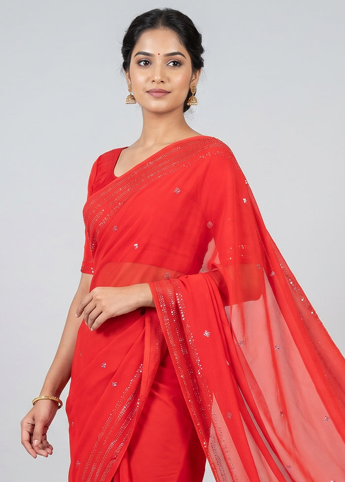 Red Chiffon Silk Saree With Blouse Piece