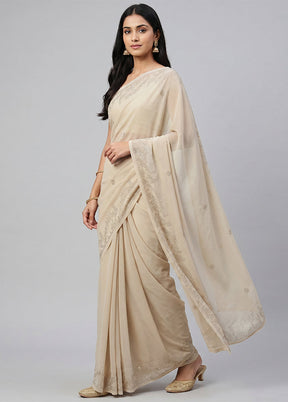 Grey Georgette Saree With Blouse Piece