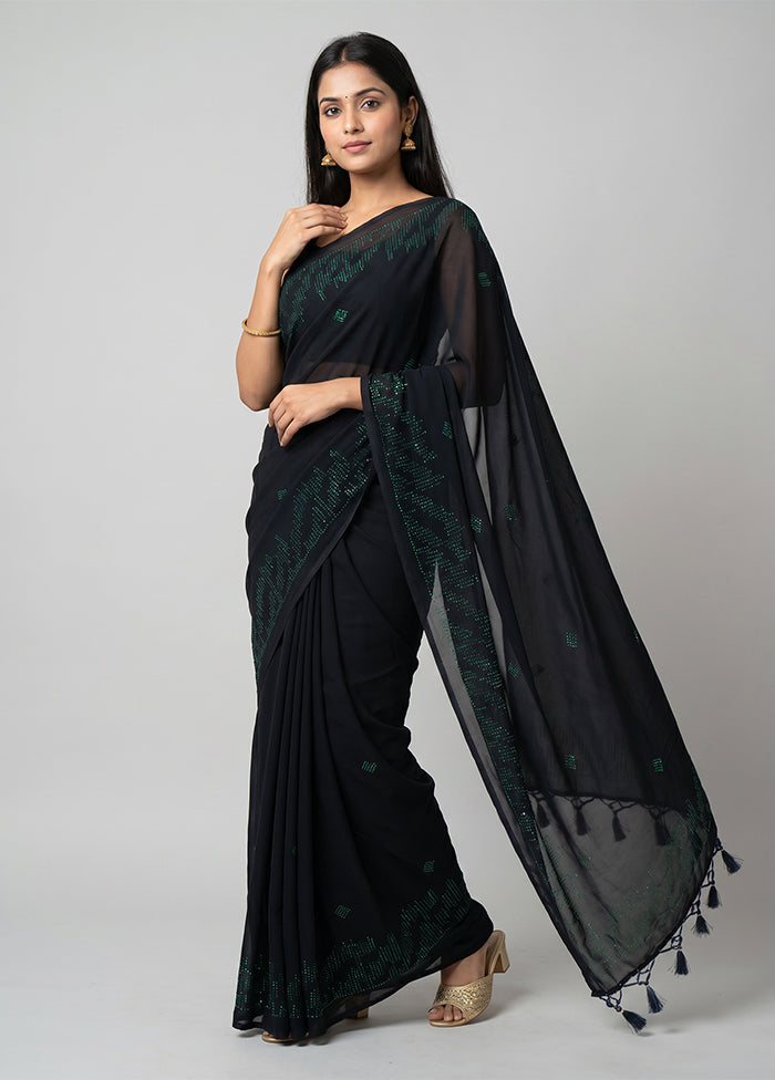 Blue Georgette Saree With Blouse Piece