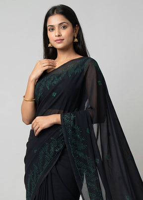 Blue Georgette Saree With Blouse Piece