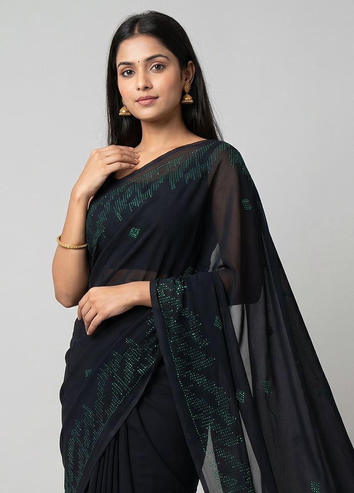 Blue Georgette Saree With Blouse Piece