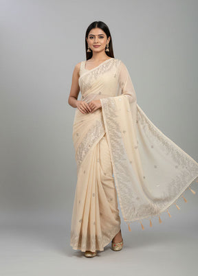Peach Georgette Saree With Blouse Piece