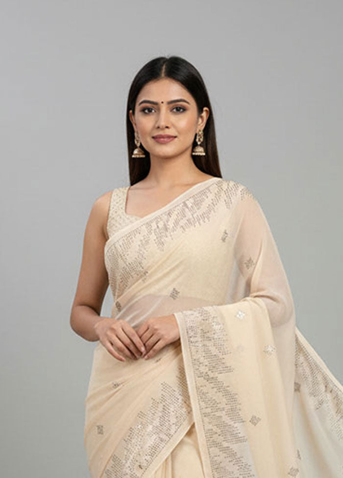Peach Georgette Saree With Blouse Piece