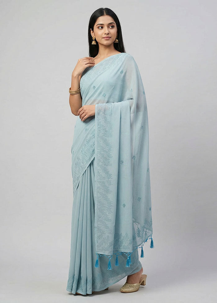 Blue Georgette Saree With Blouse Piece