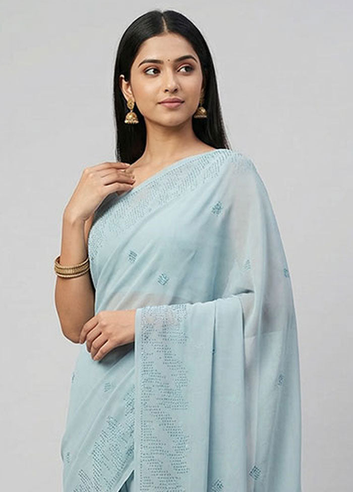 Blue Georgette Saree With Blouse Piece
