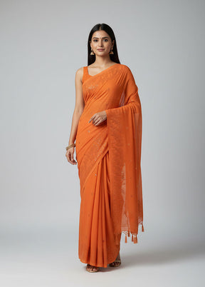 Rust Georgette Saree With Blouse Piece