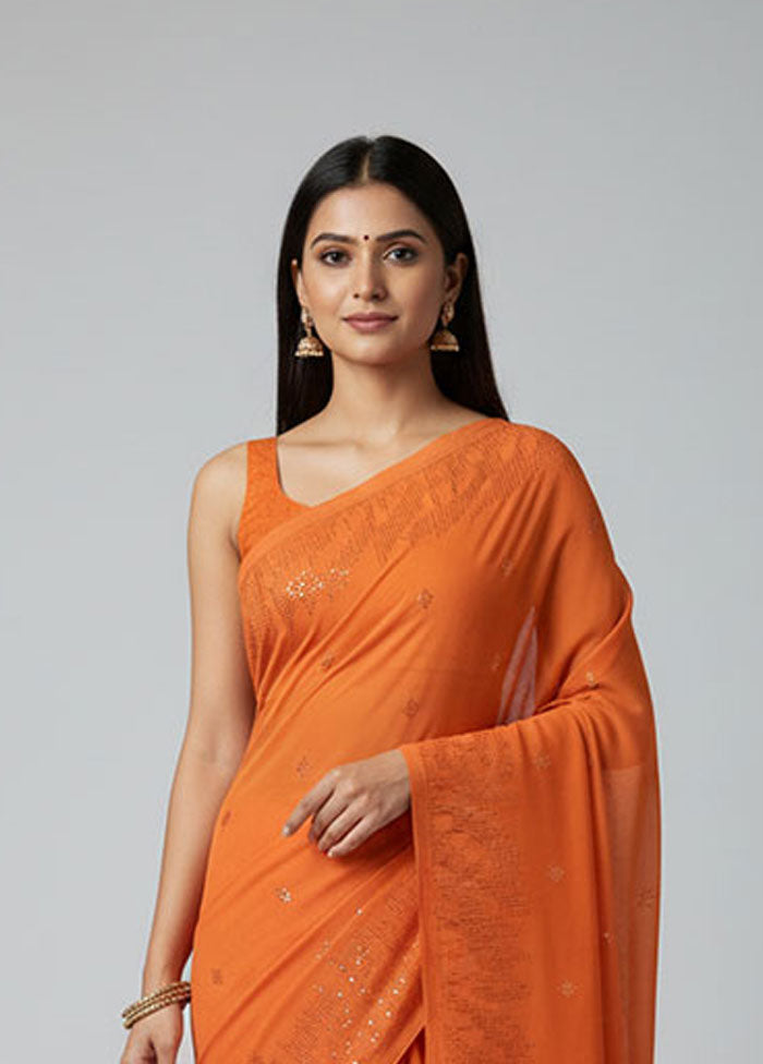 Rust Georgette Saree With Blouse Piece