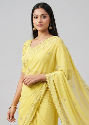 Green Georgette Saree With Blouse Piece