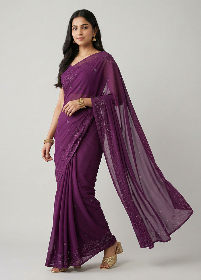 Purple Georgette Saree With Blouse Piece