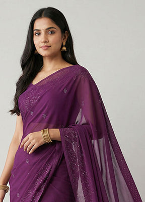 Purple Georgette Saree With Blouse Piece