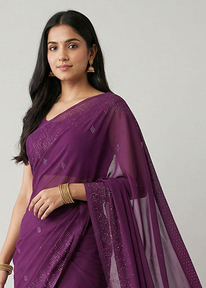 Purple Georgette Saree With Blouse Piece