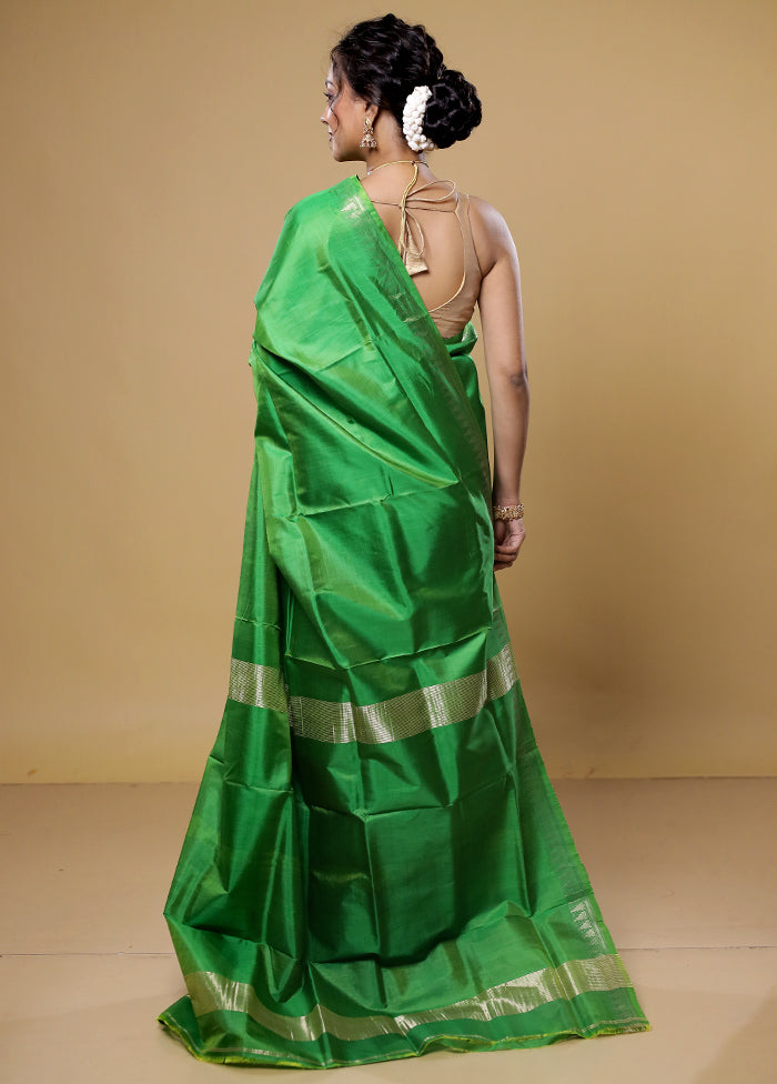 Green Kalakshetra Silk Saree With Blouse Piece