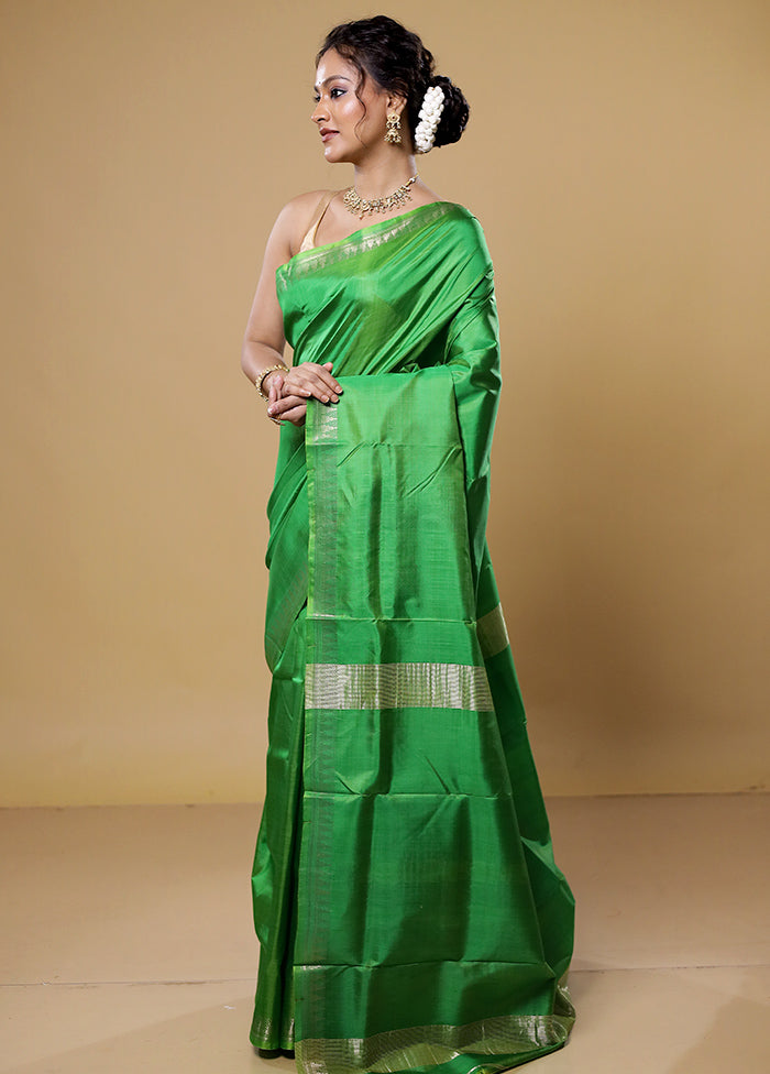 Green Kalakshetra Silk Saree With Blouse Piece