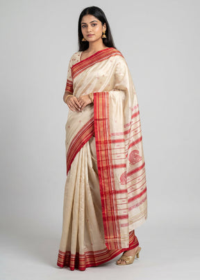 Cream Garad Silk Saree Without Blouse Piece