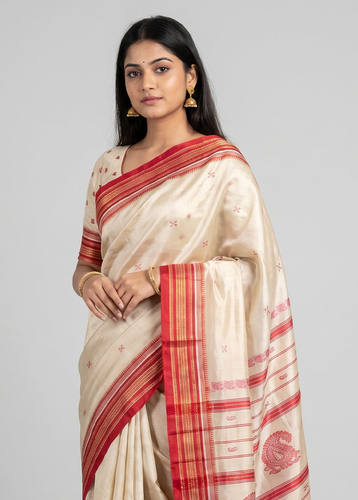 Cream Garad Silk Saree Without Blouse Piece