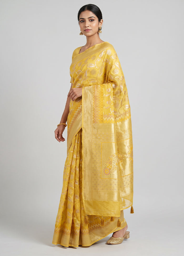 Yellow Dupion Silk Saree With Blouse Piece