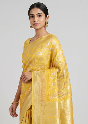 Yellow Dupion Silk Saree With Blouse Piece