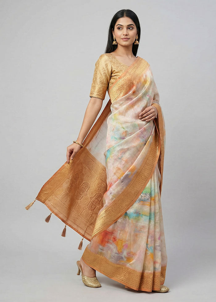 Yellow Dupion Silk Saree With Blouse Piece