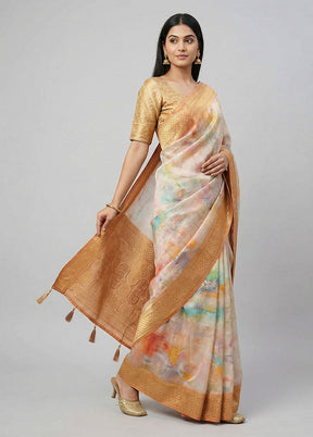 Yellow Dupion Silk Saree With Blouse Piece