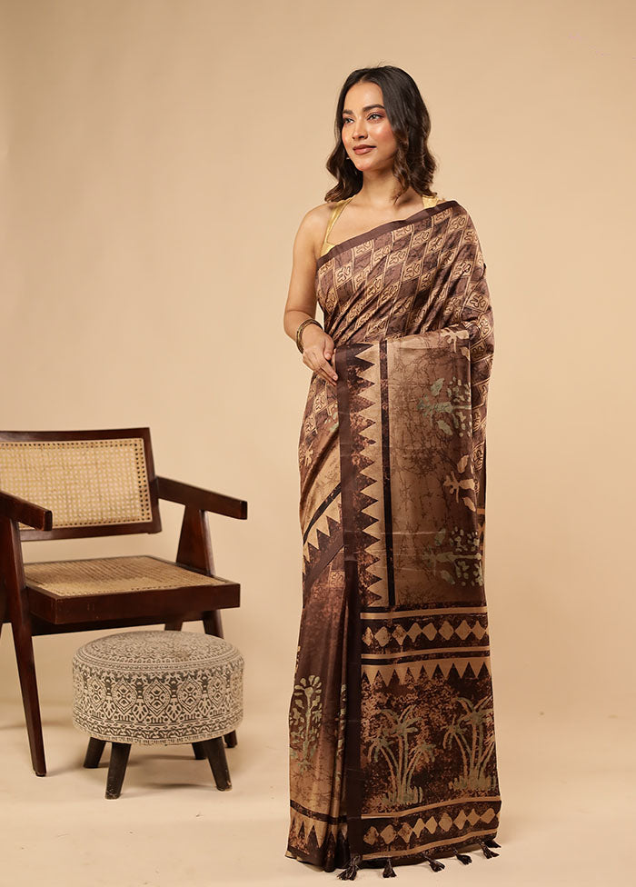 Brown Dupion Silk Saree With Blouse Piece