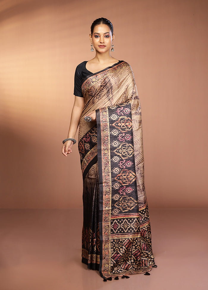 Black Dupion Silk Saree With Blouse Piece