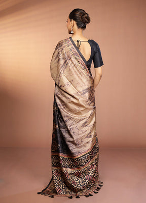 Black Dupion Silk Saree With Blouse Piece