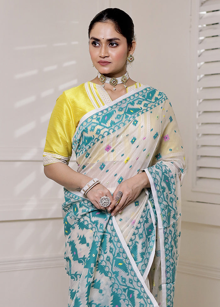 Cream Tant Jamdani Saree Without Blouse Piece