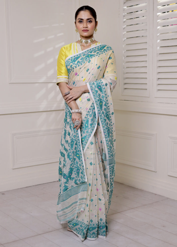 Cream Tant Jamdani Saree Without Blouse Piece