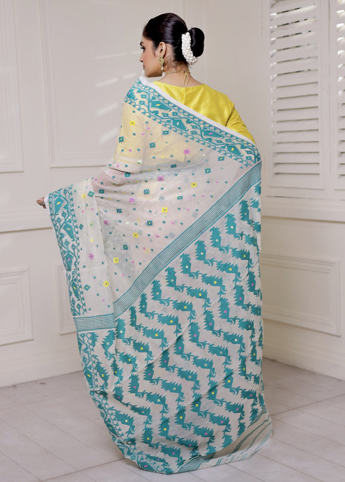 Cream Tant Jamdani Saree Without Blouse Piece