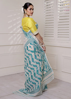 Cream Tant Jamdani Saree Without Blouse Piece