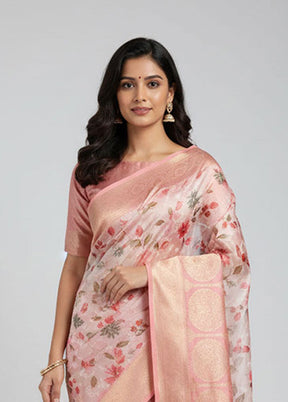 Pink Dupion Silk Saree With Blouse Piece