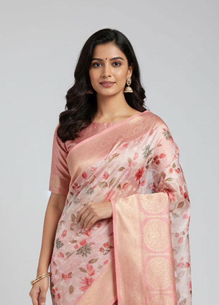 Pink Dupion Silk Saree With Blouse Piece