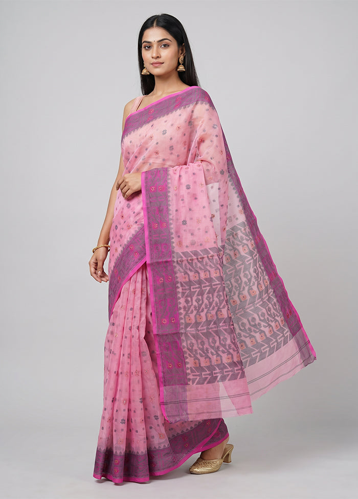 Pink Pure Cotton Jamdani Saree Without Blouse Piece