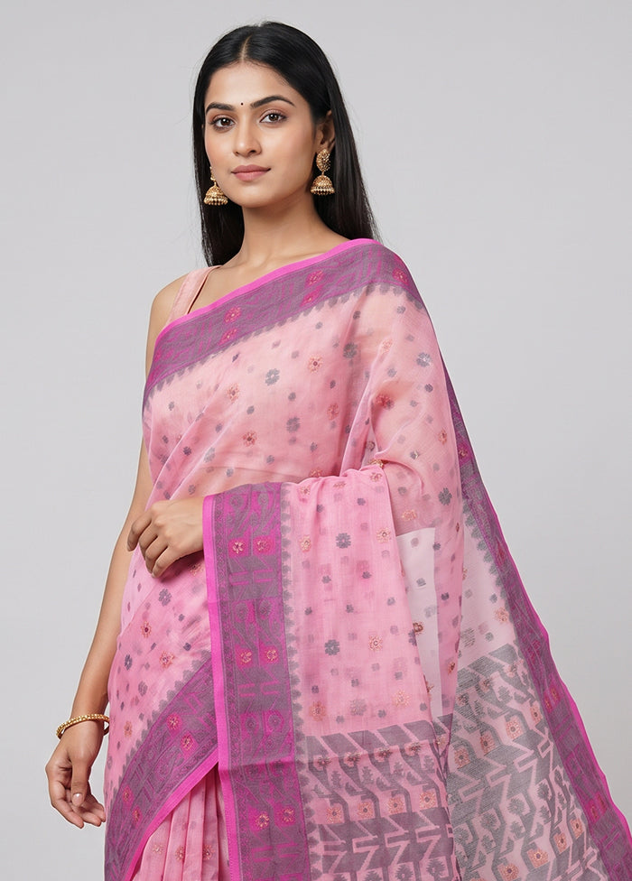 Pink Pure Cotton Jamdani Saree Without Blouse Piece