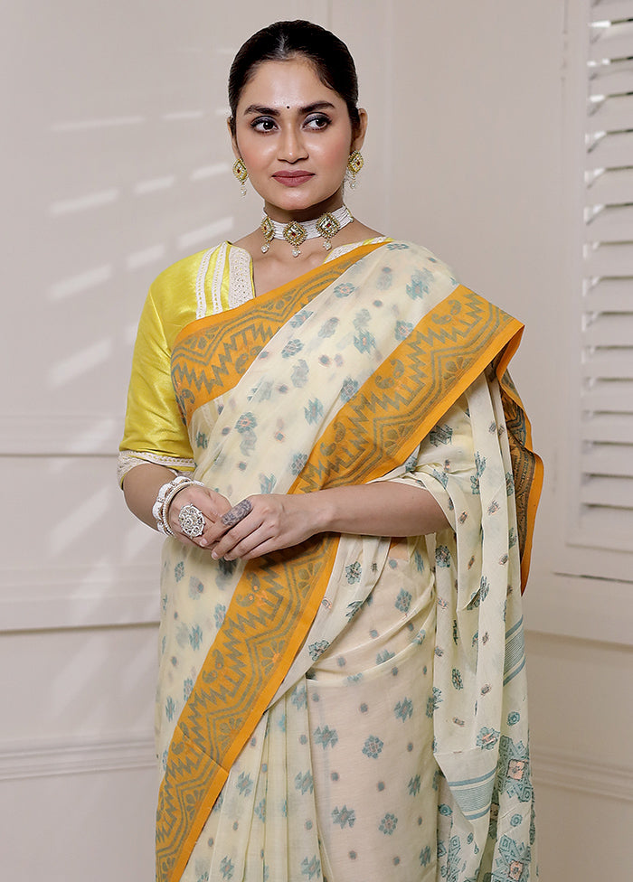 Cream Cotton Saree With Blouse Piece