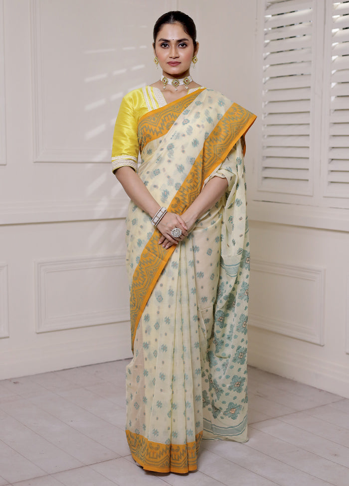 Cream Cotton Saree With Blouse Piece