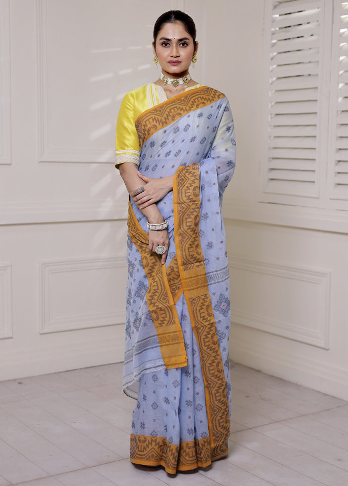 Blue Cotton Saree With Blouse Piece