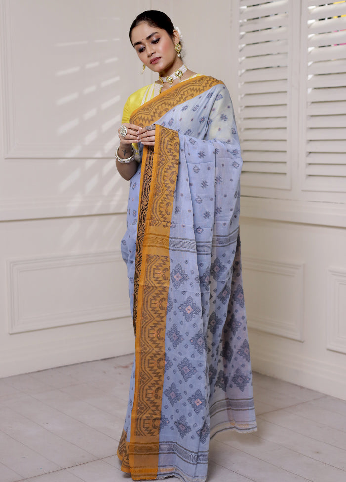 Blue Cotton Saree With Blouse Piece
