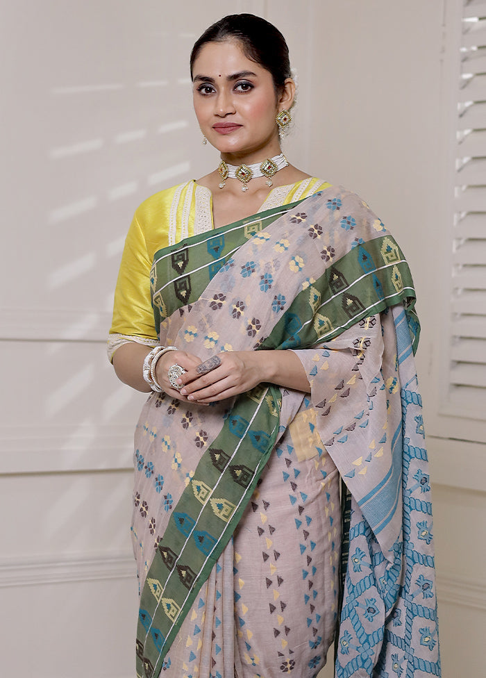 Grey Cotton Saree With Blouse Piece