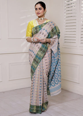 Grey Cotton Saree With Blouse Piece