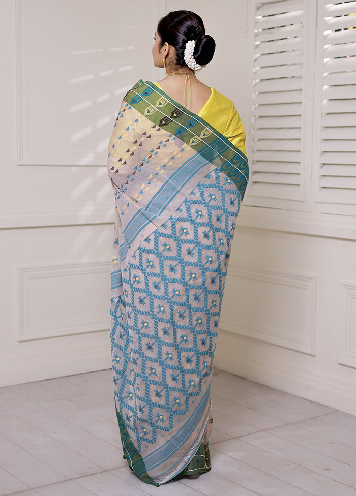 Grey Cotton Saree With Blouse Piece