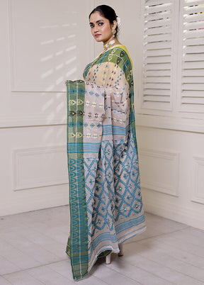 Grey Cotton Saree With Blouse Piece