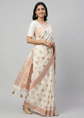 White Dupion Silk Saree With Blouse Piece