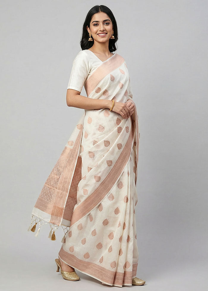 White Dupion Silk Saree With Blouse Piece