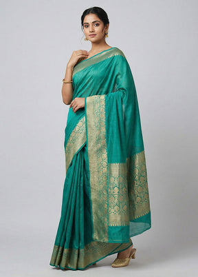 Green Dupion Silk Saree With Blouse Piece
