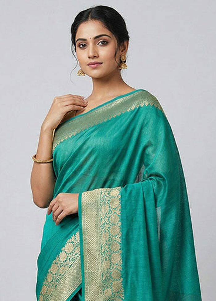 Green Dupion Silk Saree With Blouse Piece