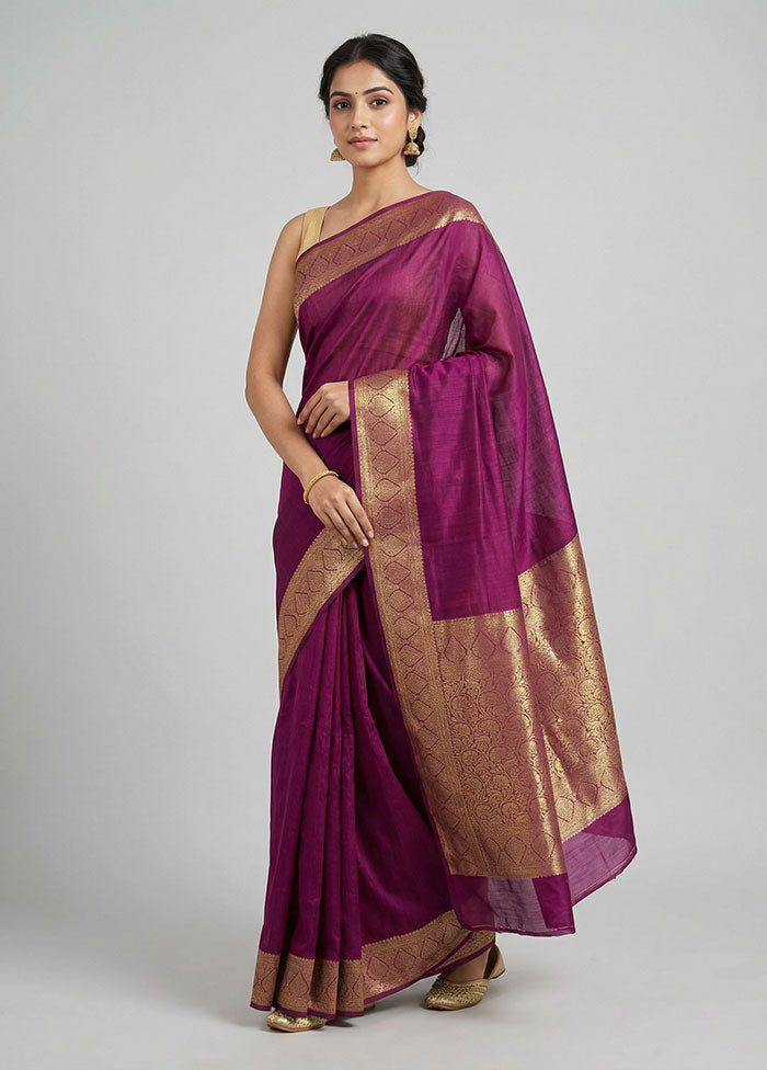 Purple Dupion Silk Saree With Blouse Piece