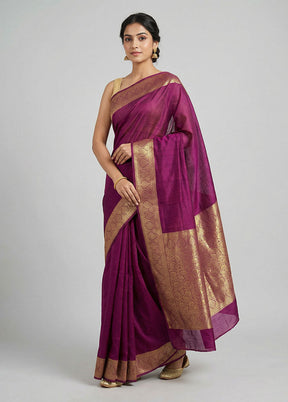 Purple Dupion Silk Saree With Blouse Piece